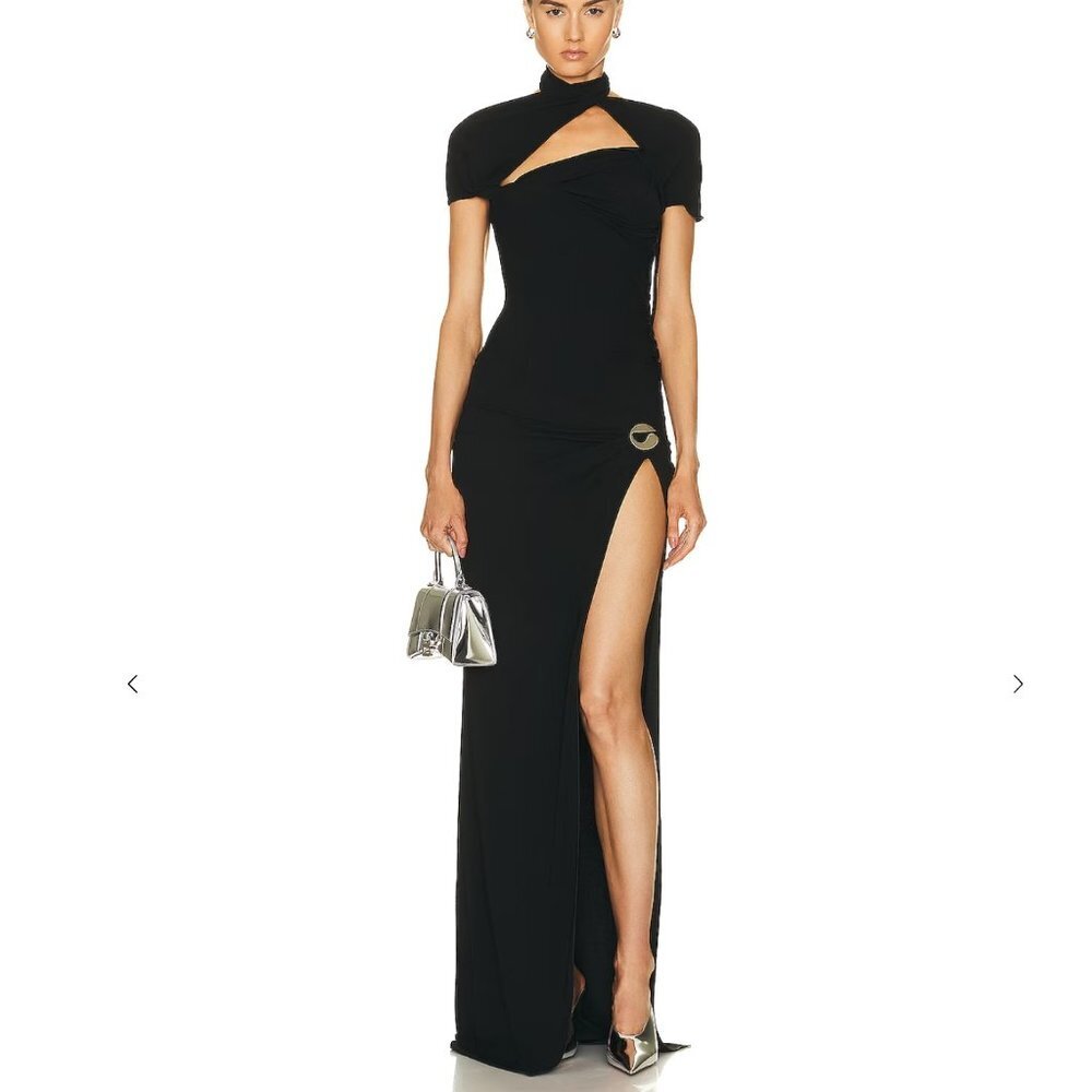 NWT Coperni Long Asymmetric Draped Dress in Black size medium